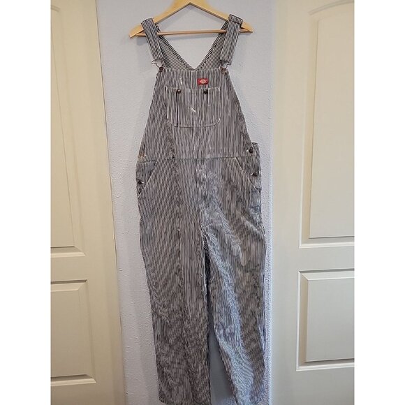 Dickies Railroad PinStripe Overalls 40 x 32 Workwear Streetwear Retro Blue White